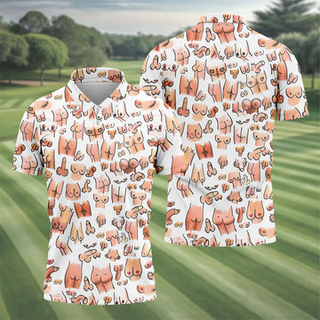 Funny Adult Body Parts Pattern Shirt, Mens Golf Polo, Printed Golf Shirts