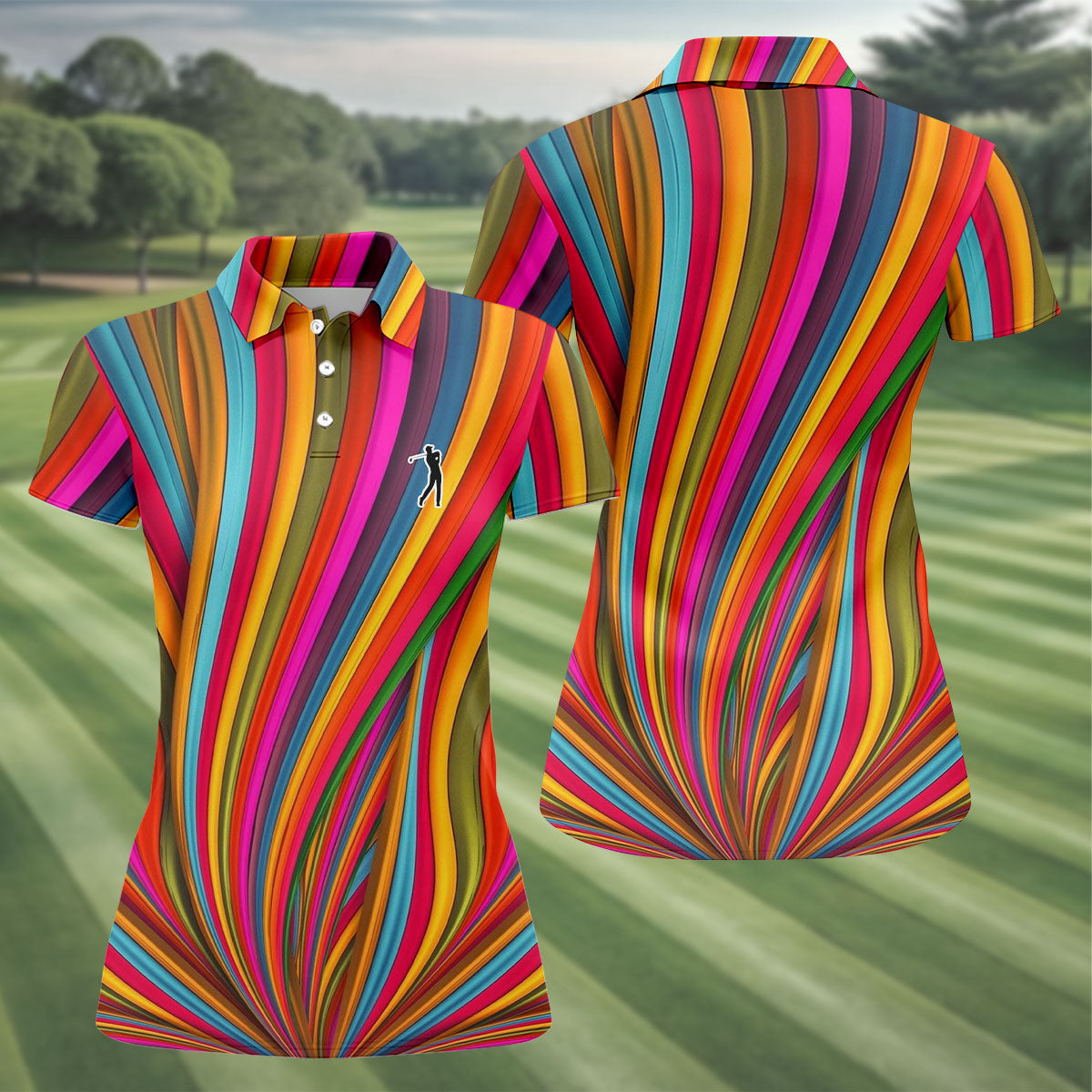 Rainbow Wave Golfer Silhouette Cinco De Mayo Celebration Fiesta Themed Golf Shirt For Women