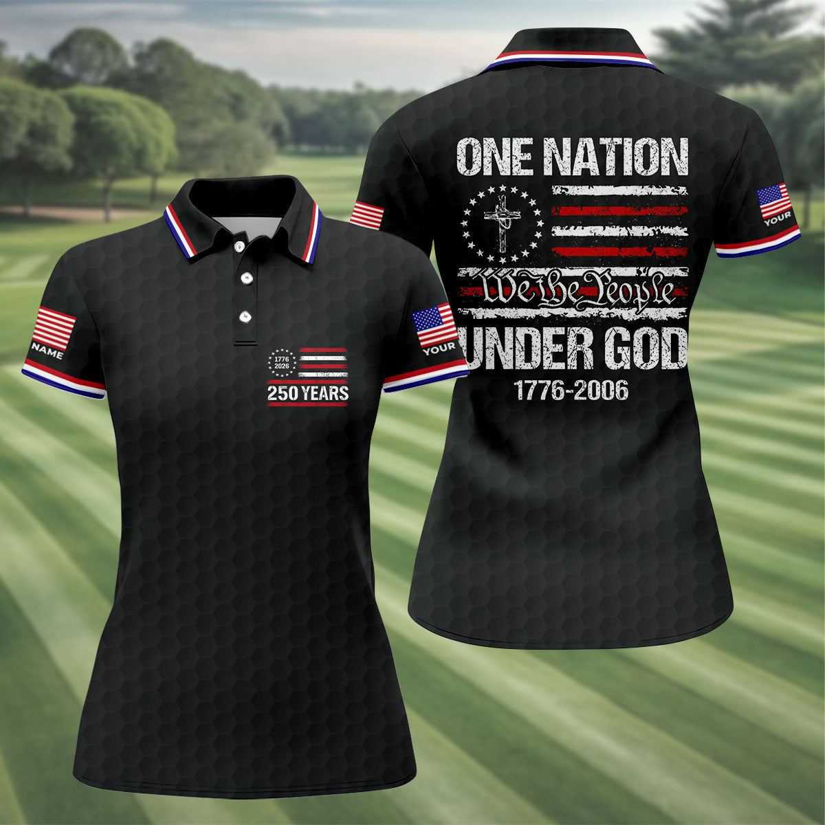 One Nation Under God We The People Black Golf Shirt, 250 Years 4th Of July Golf Shirt For Women