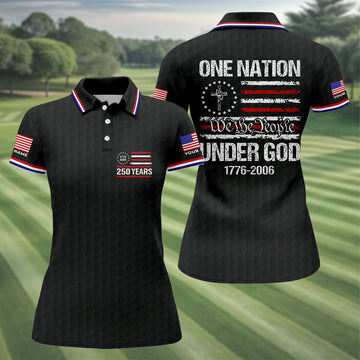 One Nation Under God We The People Black Golf Shirt, 250 Years 4th Of July Golf Shirt For Women