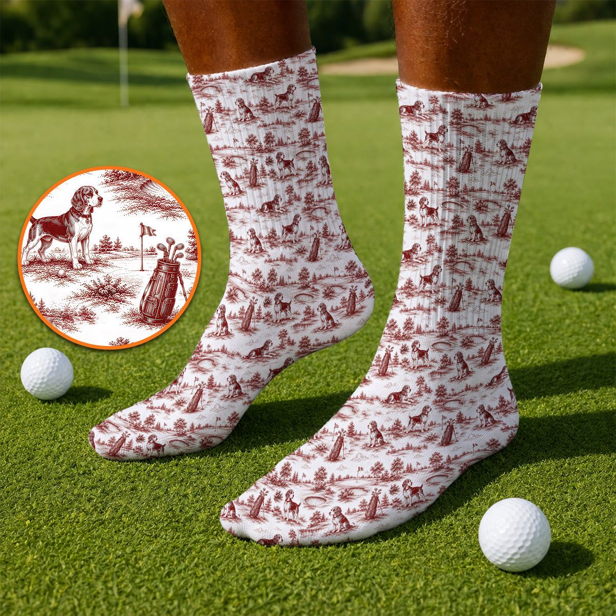 Beagle Toile De Jouy Golf Sock, Vintage Dog Pattern Golf Socks, Beagle Lover Golf Gift