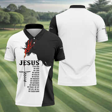 Funny Jesus Is My Everything Horse Polo Shirt, Mens Golf Polo, Printed Golf Shirts