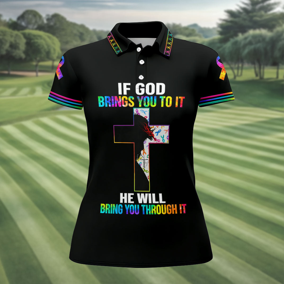 If God Brings You To It Cross Cancer Polo Shirt, Women's Golf Polo, Ladies Golf Shirts