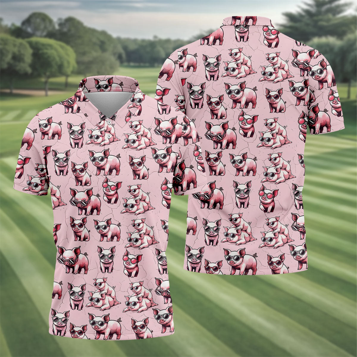 Cute Piglets Wearing Sunglasses Hawaiian Golf Polo, Golf Tops For Men, Funny Golf Shirt, Golfing Apparel