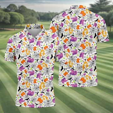 Halloween Witch Horror Character Spider Web Polo Shirt, Mens Golf Polo, Mens Golf Apparel