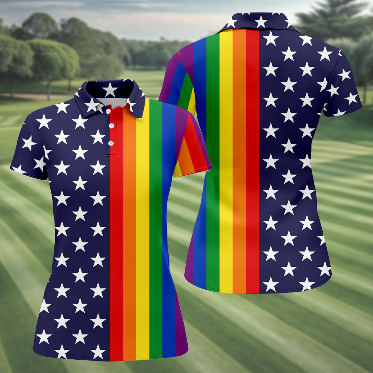 American Pride LGBT Support Ladies Golf Tops, Pride Month Golf Shirt For Women