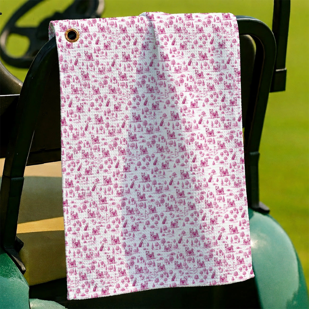 Yorkshire Terrier Toile De Jouy Golf Towels, Yorkie Pattern Golf Towel, Golf Gift For Golfer