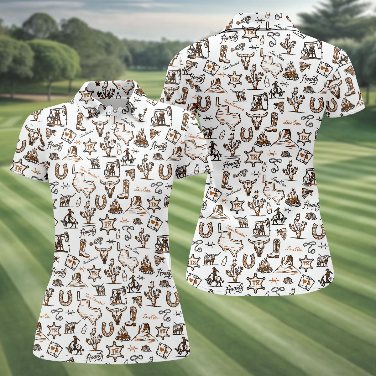 Texas Howdy Western Pattern Golf Polo Shirt, Ladies Golf Tops, Women's Golf Polo