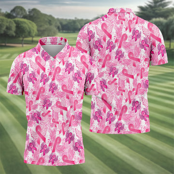Breast Cancer Pink Ribbon Angel Wings Polo Shirt, Men's Golf Shirt, Golf Apparel For Men