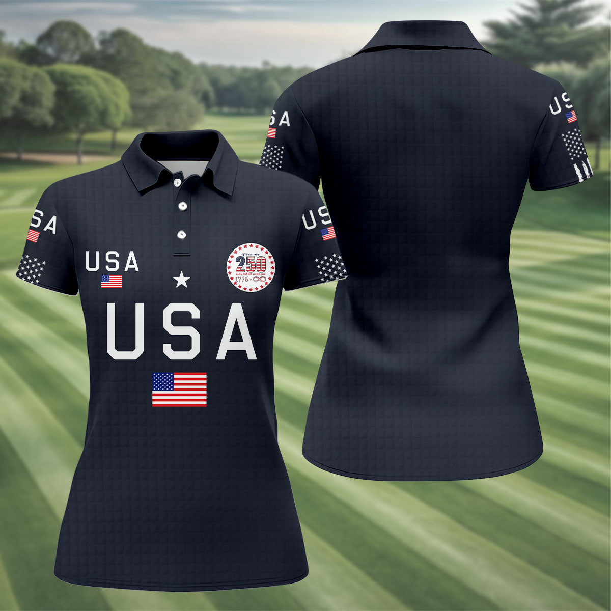 Free For 250 Years Black Patriotic Golf Shirt, 4th Of July Golf Shirt, 250th Anniversary Women Golf