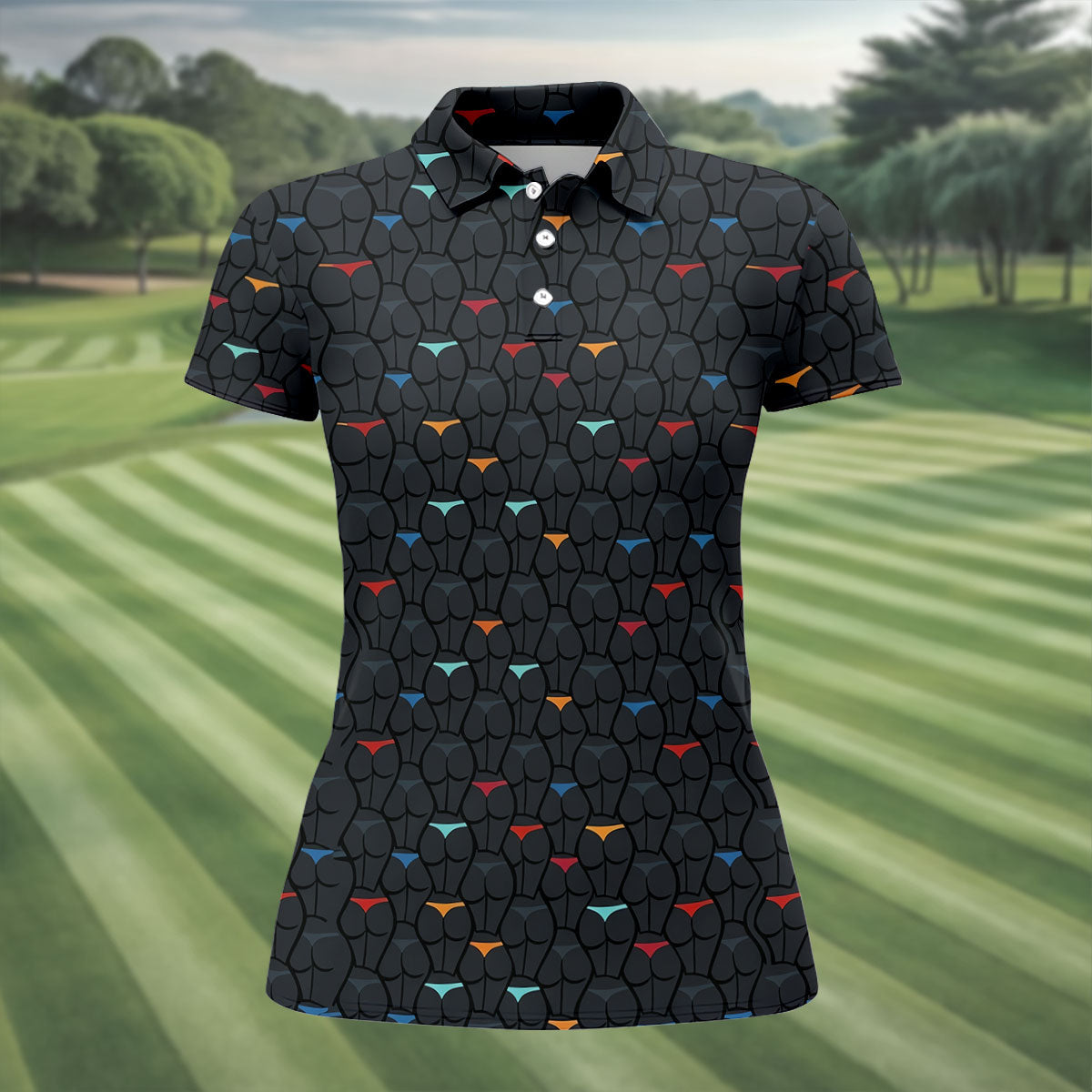 Funny Colorful Panty Butt Pattern Golf Polo Shirt, Women's Golf Polo, Golf Shirts For Women