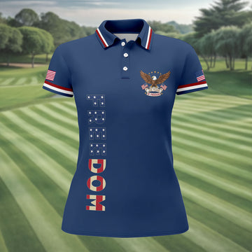 250 Years Of Freedom US Flag Logo Navy Golf Shirt, Patriotic 4th Of July Golf Shirt For Women