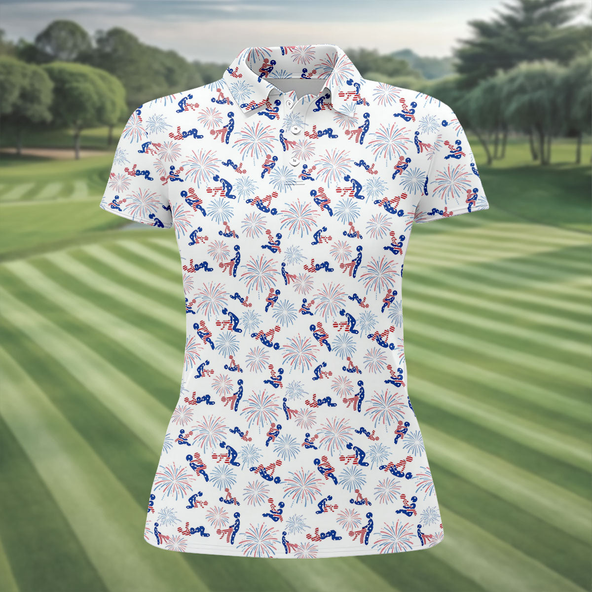 US Flag Pattern Naughty Couple Stick Figures Funny Golf Shirt, 250 Years Golf Shirt For Women