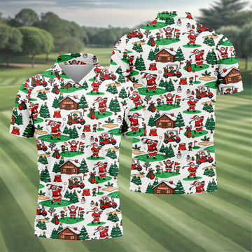 Santa Golf Cart And Elves Christmas Golf Shirt, Mens Golf Polo, Golf Shirts For Men
