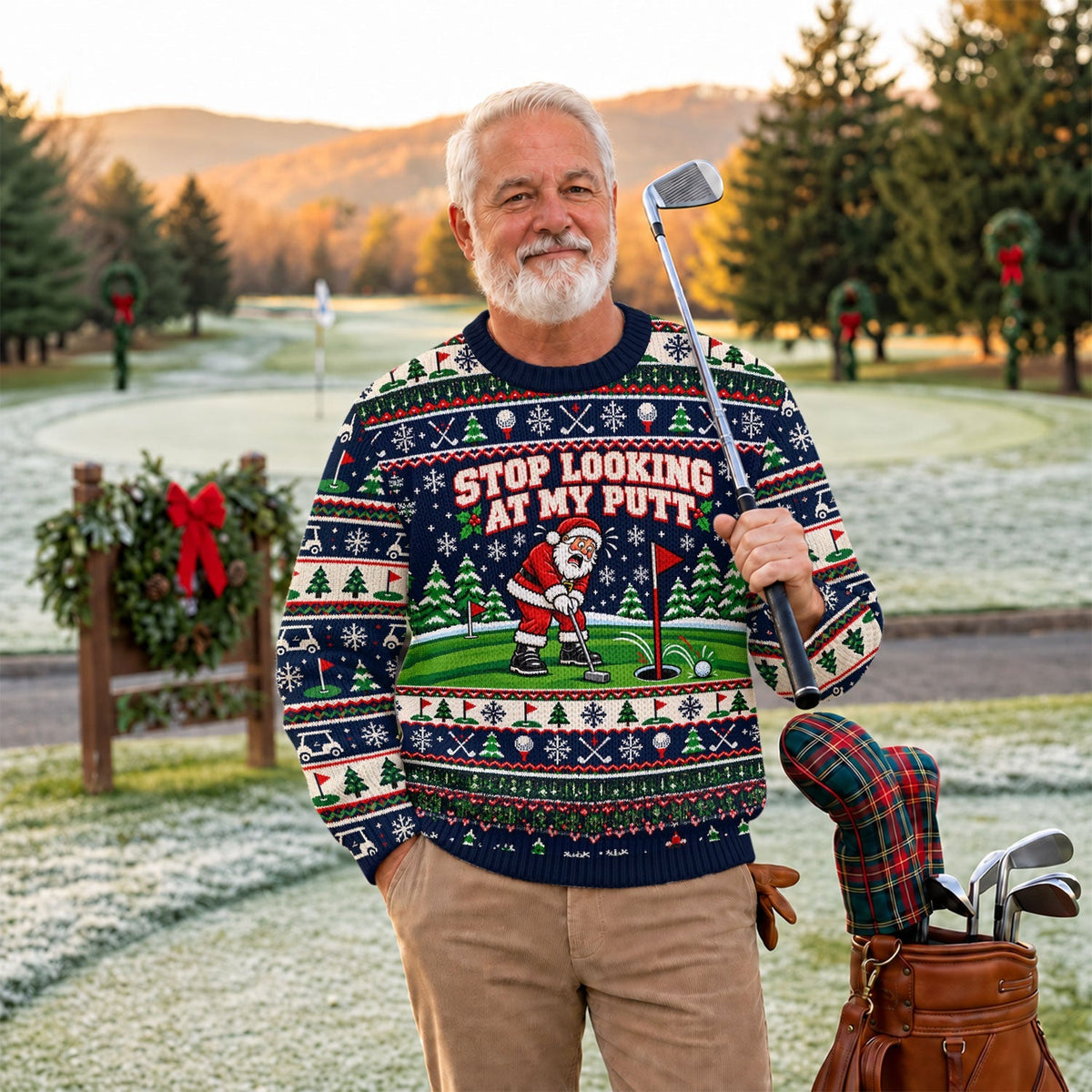 Stop Looking At My Putt Santa Ugly Christmas Sweater, Golf Gifts, Funny Xmas Gifts