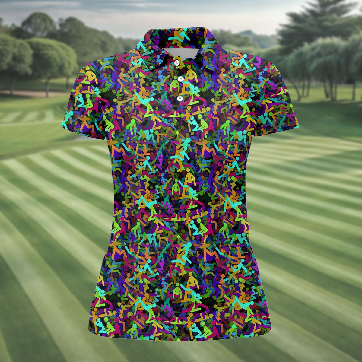 Colorful Abstract Golf Pattern Polo Shirt, Ladies Golf Shirt, Women's Golf Tops