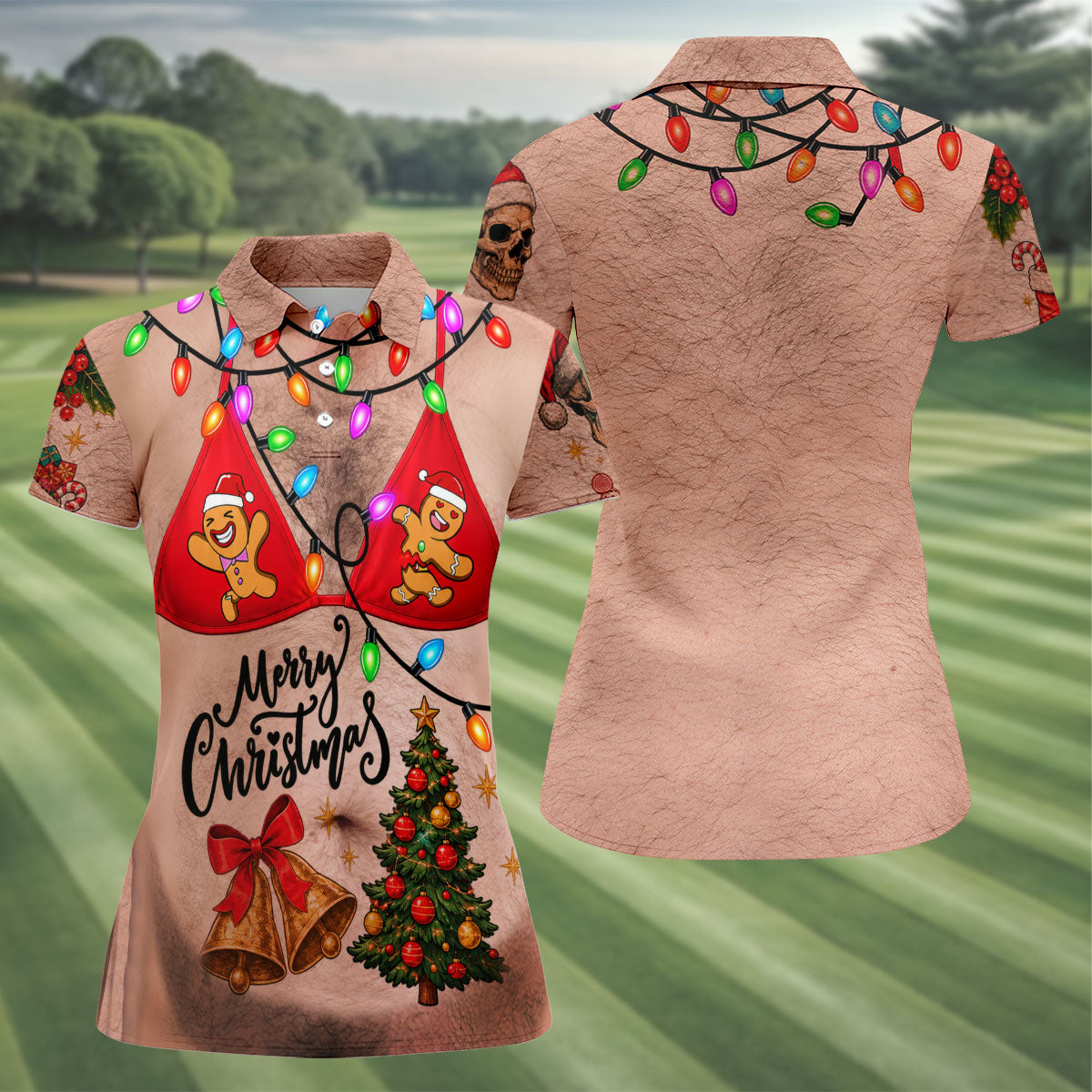 Merry Christmas Gingerbread Bra Polo Shirt, Ladies Golf Shirts, Golf Tops For Women