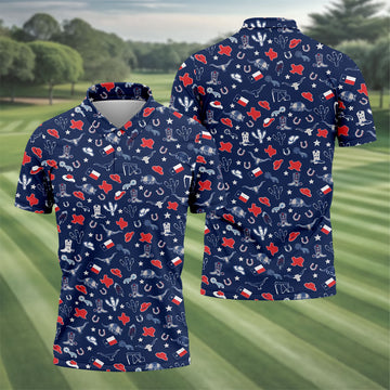 Navy Texas Western Pattern Golf Polo Shirt, Mens Golf Shirts, Hawaiian Golf Shirt
