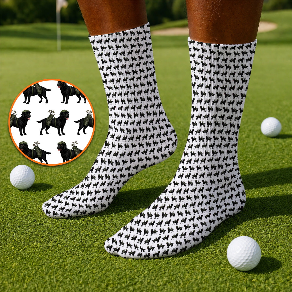 Black Lab Pattern Golf Socks, Crazy Labrador Golf Sock, Golf Gift For Golfer