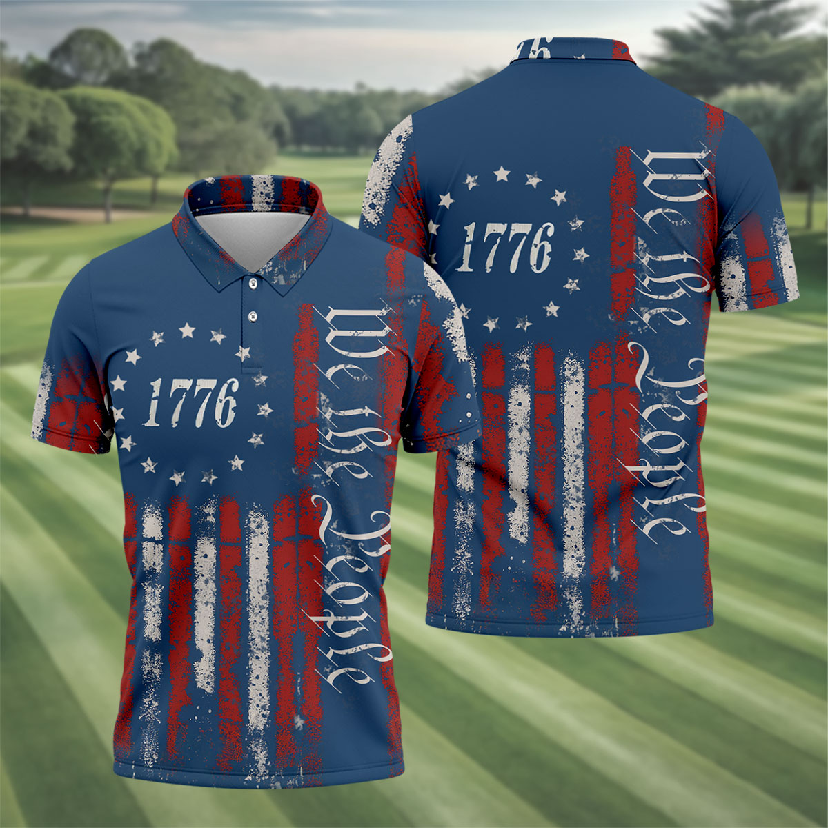 1776 We The People Red White Blue 250th Golf Shirt, Patriotic 4th Of July Golf Shirts For Men