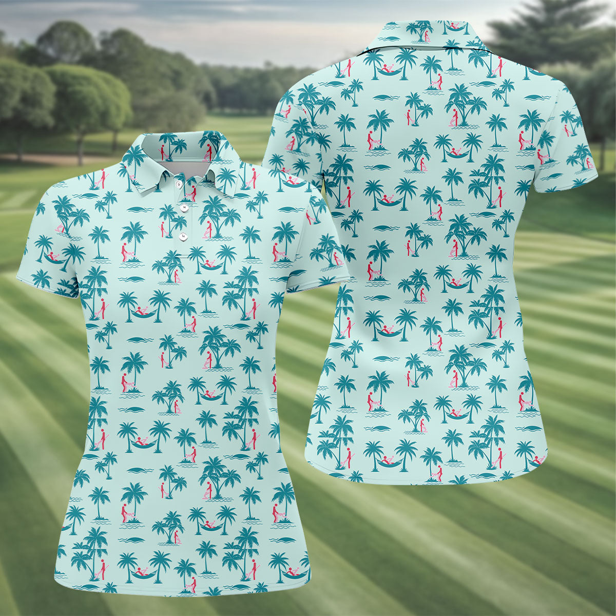Tropical Beach Golf Paradise Polo Shirt, Ladies Golf Tops, Women's Golf Apparel