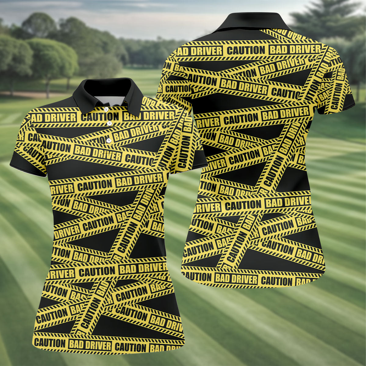 Funny Bad Driver Caution Tape Golf Polo Shirt, Golf Shirts For Women, Performance Golf Shirt