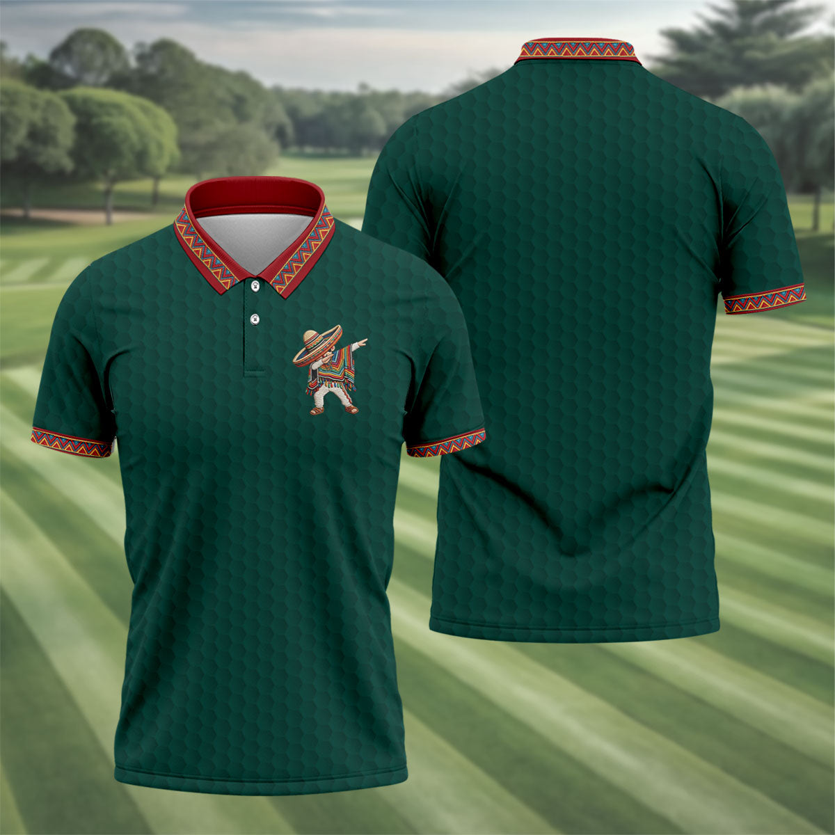 Cinco De Mayo Celebration Golf Ball Pattern Green Golf Shirt, Polo Shirts For Men
