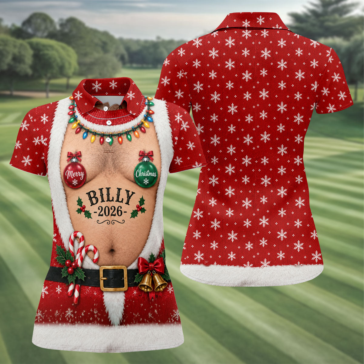 Funny Merry Christmas Custom Name Polo Shirt, Ladies Golf Tops, Golf Shirts For Women