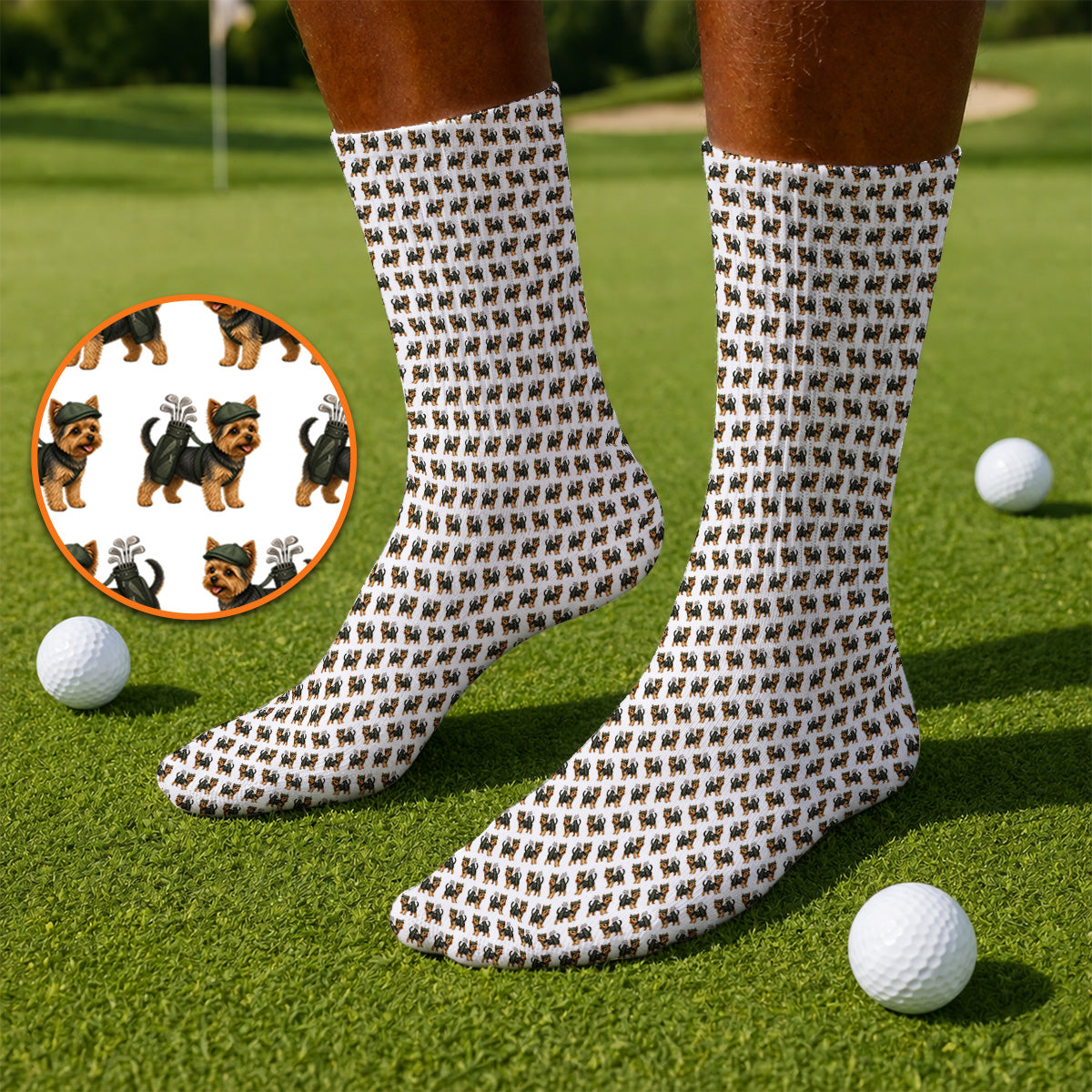 Yorkie Golf Pattern Golf Socks, Yorkshire Terrier Golf Sock, Golf Gift For Golfer