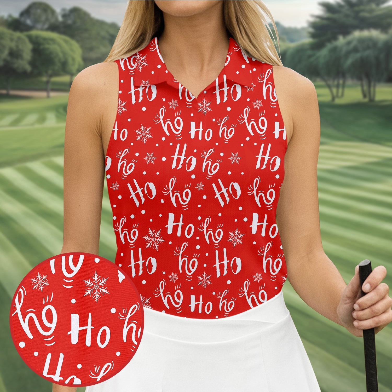 Ho Ho Ho Red Christmas Ladies Golf Tops, Fun Women's Golf Shirts, Christmas Golf Shirt, Golf Shirt For Women