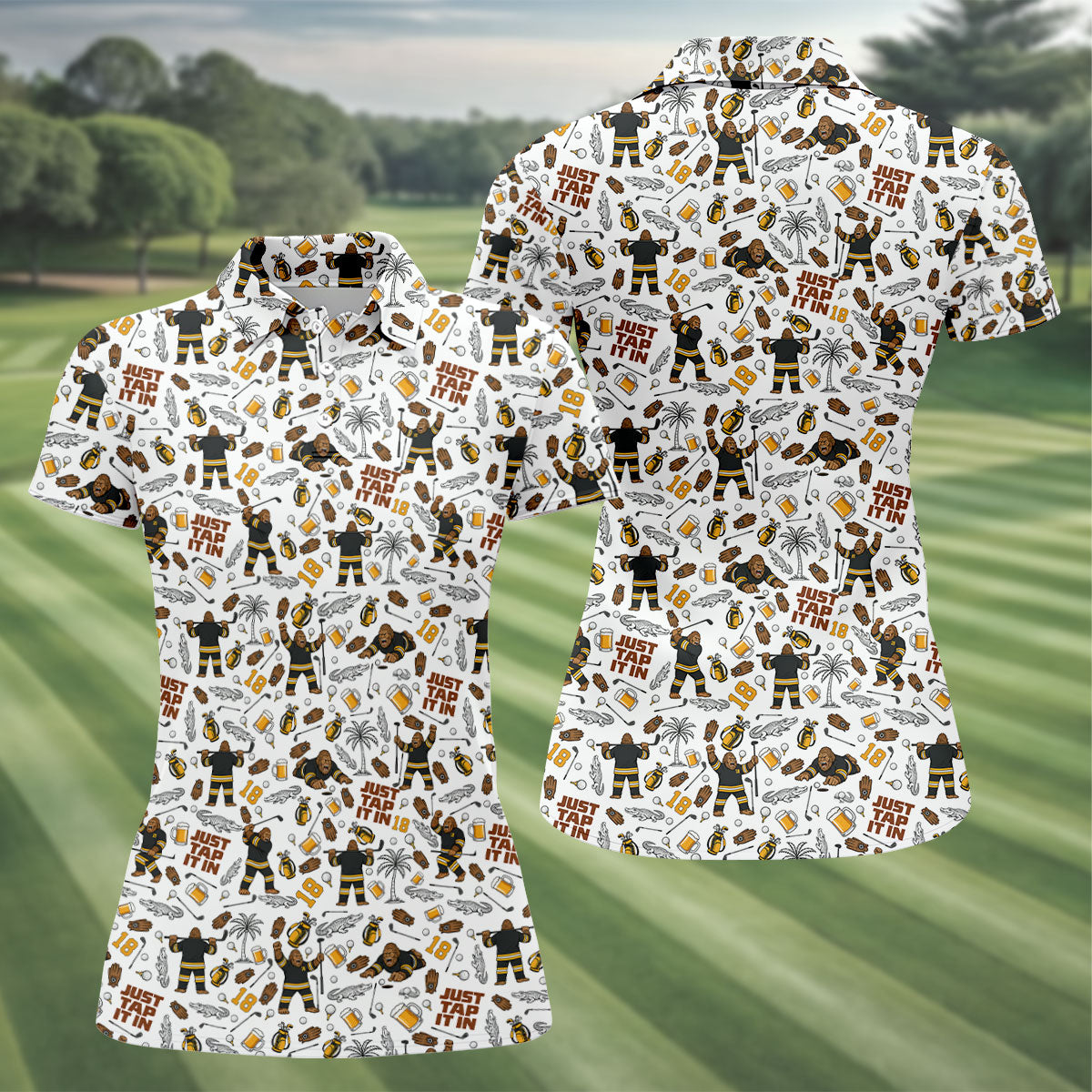 Funny Just Tap It In Bigfoot Golf Polo Shirt, Hawaiian Golf Shirt, Women's Golf Tops
