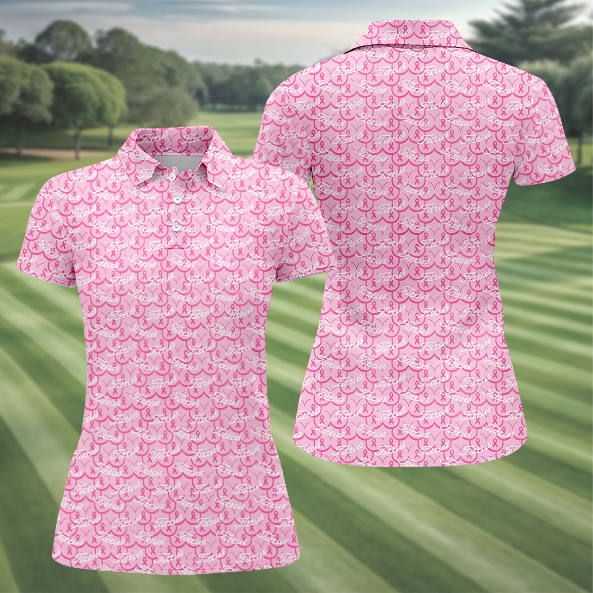 Titties Pink Ribbon Breast Cancer Polo Shirt, Golf Tops For Women, Printed Golf Shirt