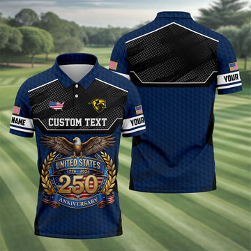 US 250 Anniversary Patriotic 4th Of July Navy Golf Shirt, Polo Shirts For Men, Golf Shirts For Men