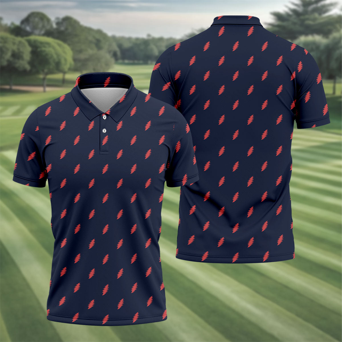 Lightning Strike Polo Shirt for Men, 250 Years USA Patriotic Golf Shirt, 4th Of July Golf Shirt, Golf Shirts For Men