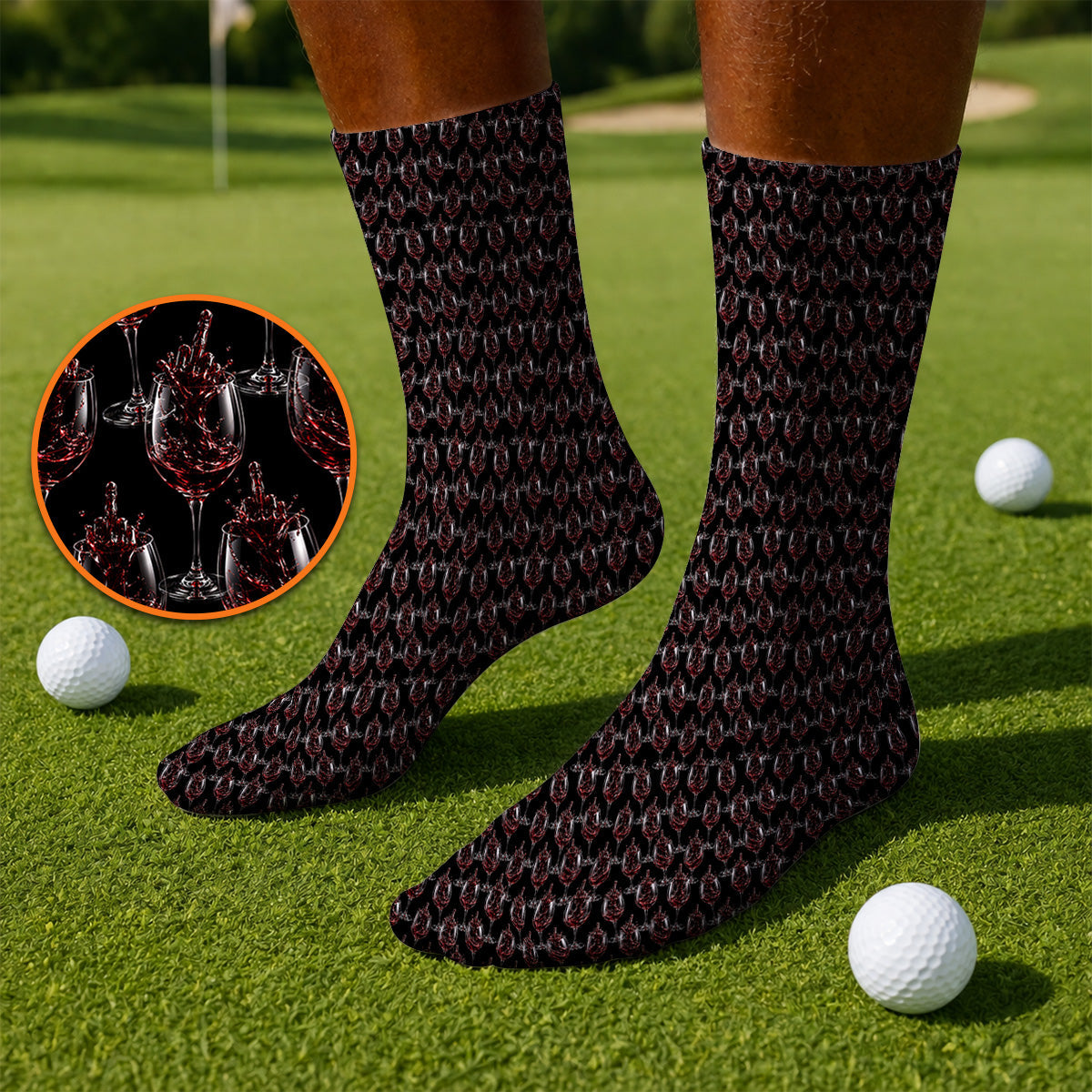 Cabernet Lover Golf Socks, Red Wine Pattern Golf Sock, Winery Inspired Golfer Gift