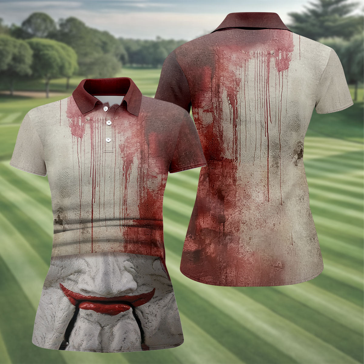 Blood Drip Clown Horror Character Halloween Polo Shirt, Women's Golf Tops, Ladies Golf Top