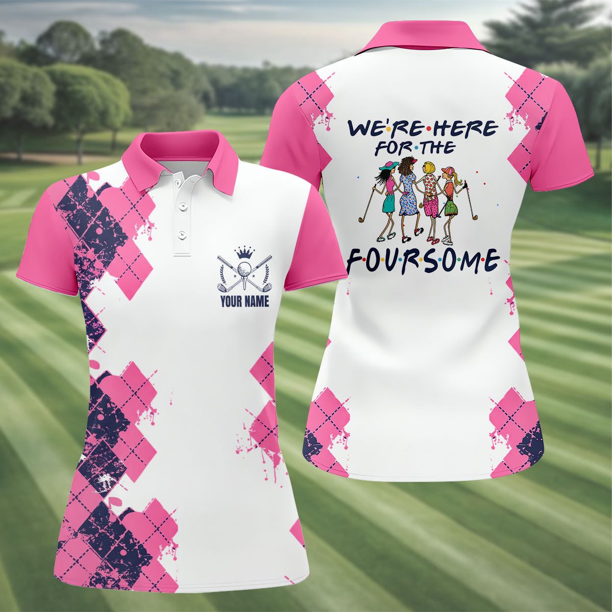 Personalized Pink Paint Splash Golf Shirt, Women's Golf Tops, Golf Shirts For Women
