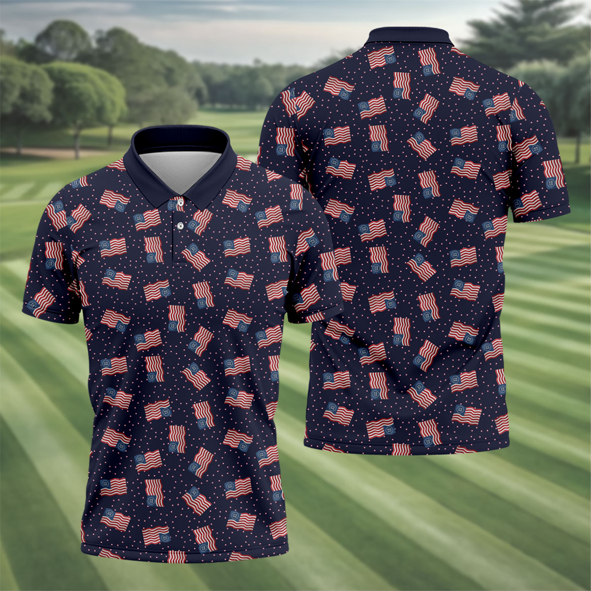 250th Anniversary Waving Flags Patriotic Golf Shirt, 4th Of July Golf Shirts For Men