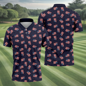 250th Anniversary Waving Flags Patriotic Golf Shirt, 4th Of July Golf Shirts For Men