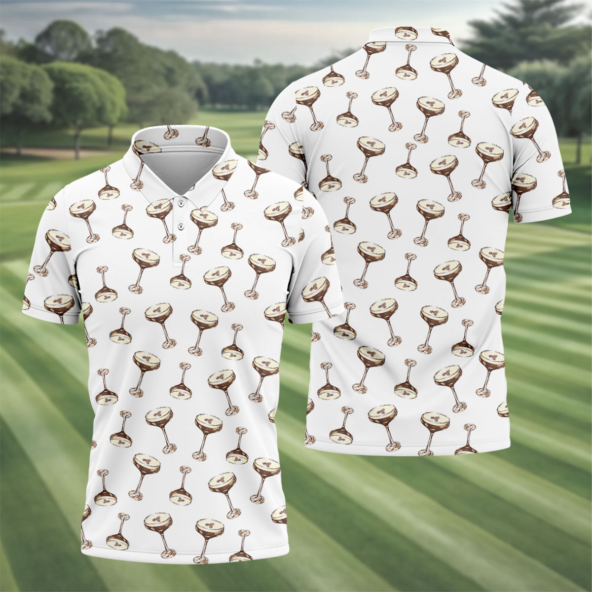 Expresso Martini Doodle Seamless Pattern Hawaiian Golf Shirt, Polo Shirts For Men
