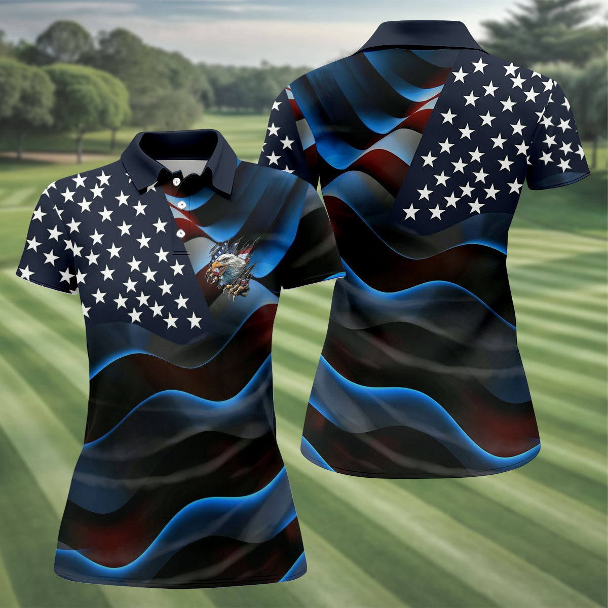 Gradient Stripes And Stars Patriotic 4th Of July Golf Shirt, 250 Years Golf Shirt For Women