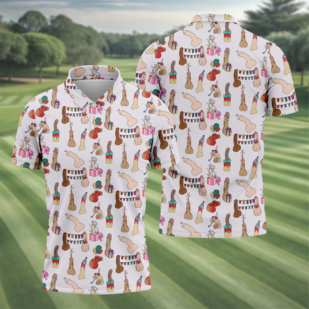 Light Pink Funny Birthday Dick Pattern Golf Polo Shirt, Men's Golf Shirt, Printed Golf Shirts