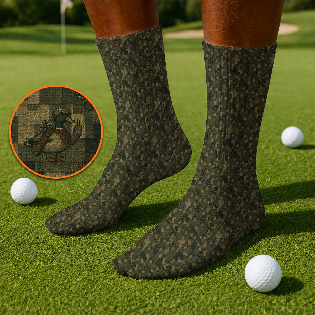 Duck Hunter Golf Sock, Funny Mallard Camo Pattern Socks, Unique Gift For Hunting & Golf Lovers