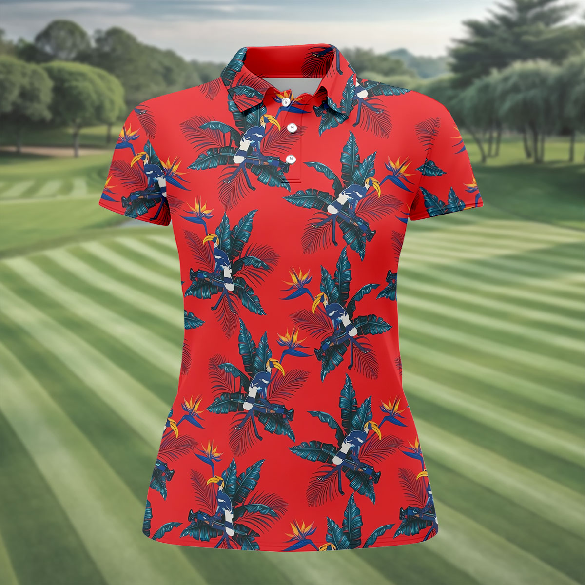 Tropical Toucan Bird Of Paradise Flower Hawaiian Golf Shirt, Summer Vibe Golf Shirt For Women