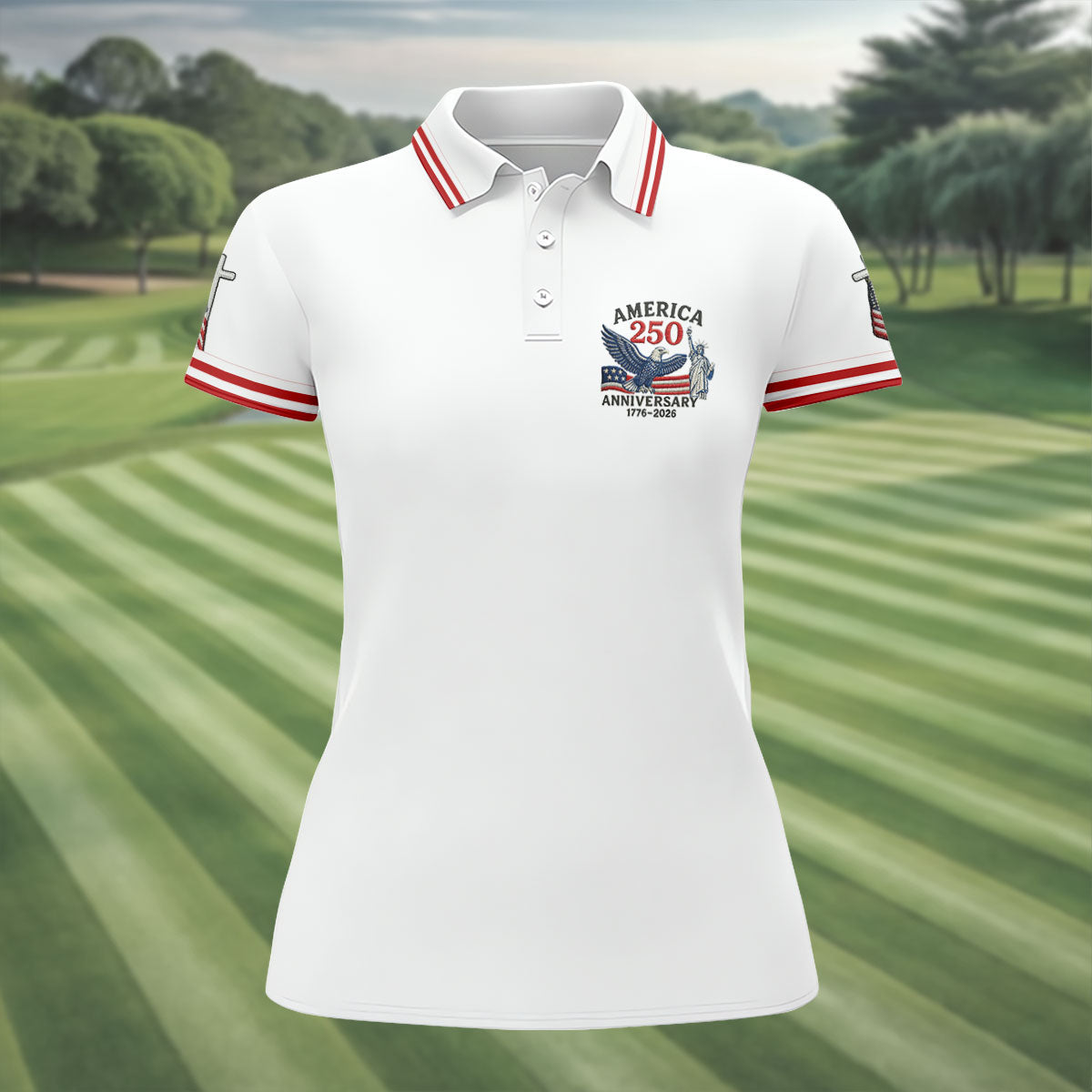 Faith Cross Bald Eagle America 250 Anniversary Patriotic Golf Shirt, Golf Shirt For Women