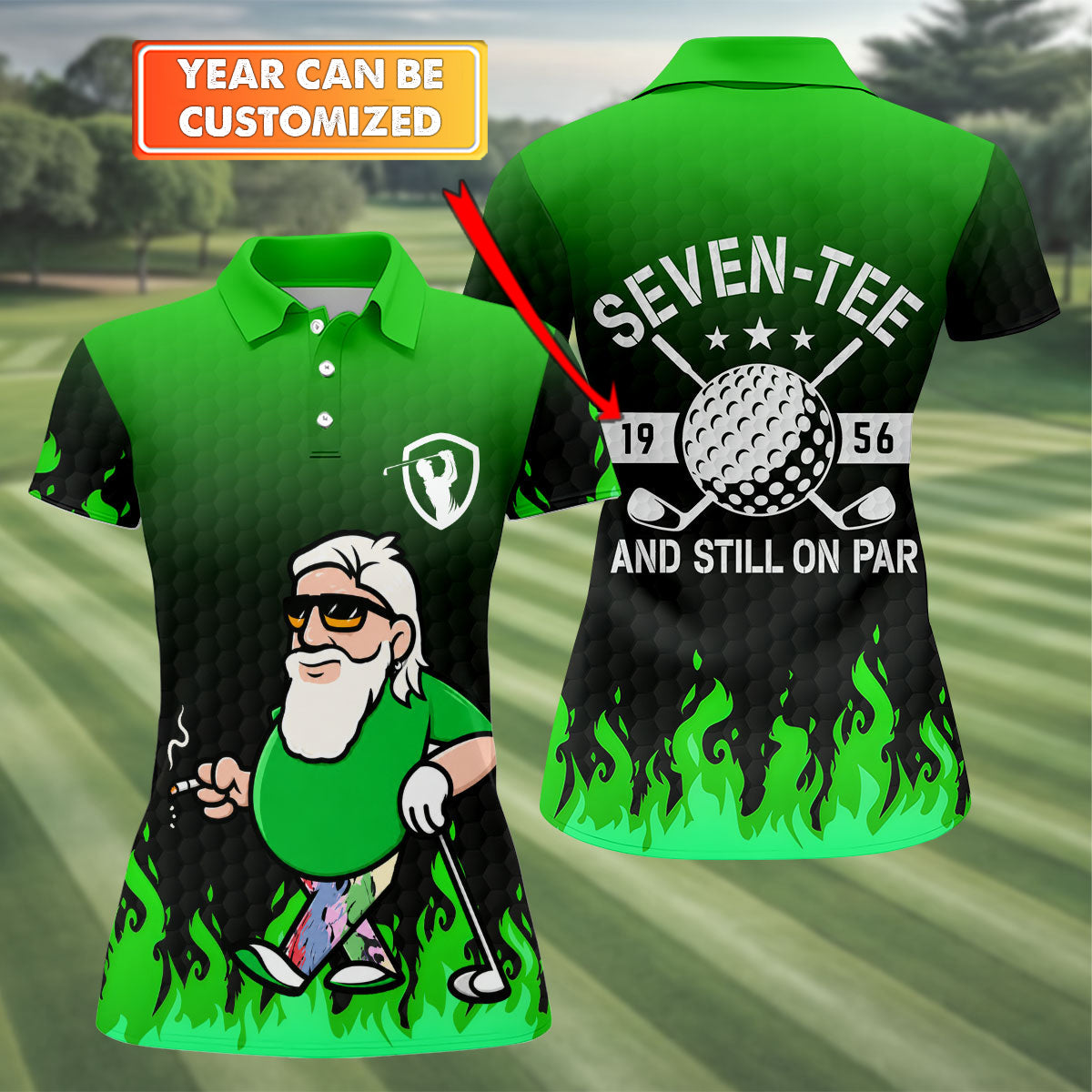 Cool Bearded Golfer Cartoon Women's Golf Tops, Golf Polo For Women, Women’s Golf Apparel