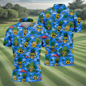 Pineapple Skull Golf Shirt, Tropical Island Volcano Pattern, Golf Shirt For Men