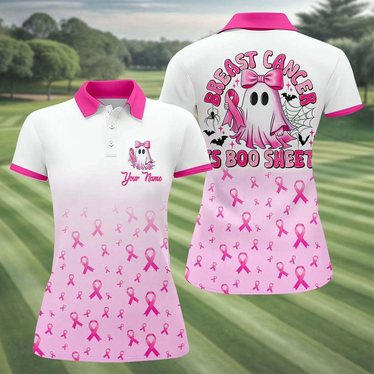 Personalized Breast Cancer Is Boo Sheet Ghost Shirt, Women’s Golf Polo, Ladies Golf Top