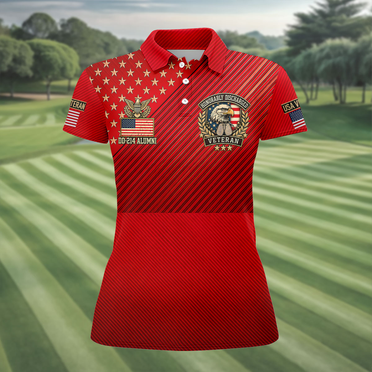 Veterans Day USA Eagle Emblem Polo Shirt, Golf Shirts For Women, Womens Golf Tops
