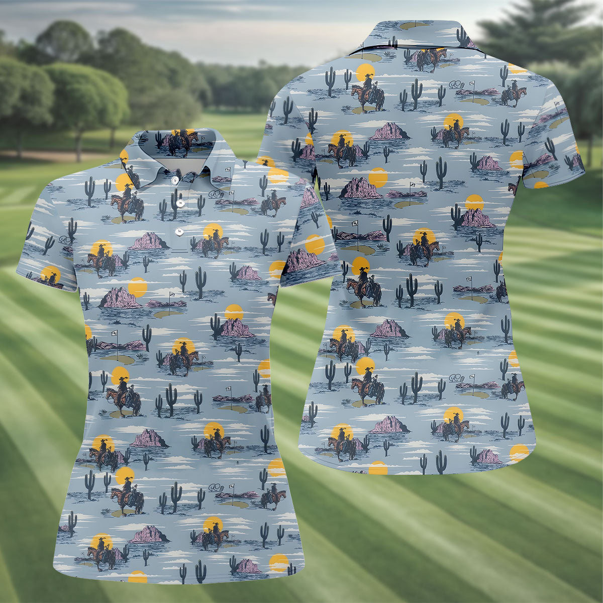 Cowboy Silhouette Desert Sunset Western Golf Shirt, Ladies Golf Shirts, Golf Shirt For Women